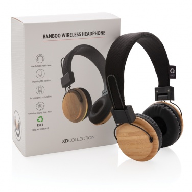 Logo trade promotional gift photo of: Bamboo wireless headphone